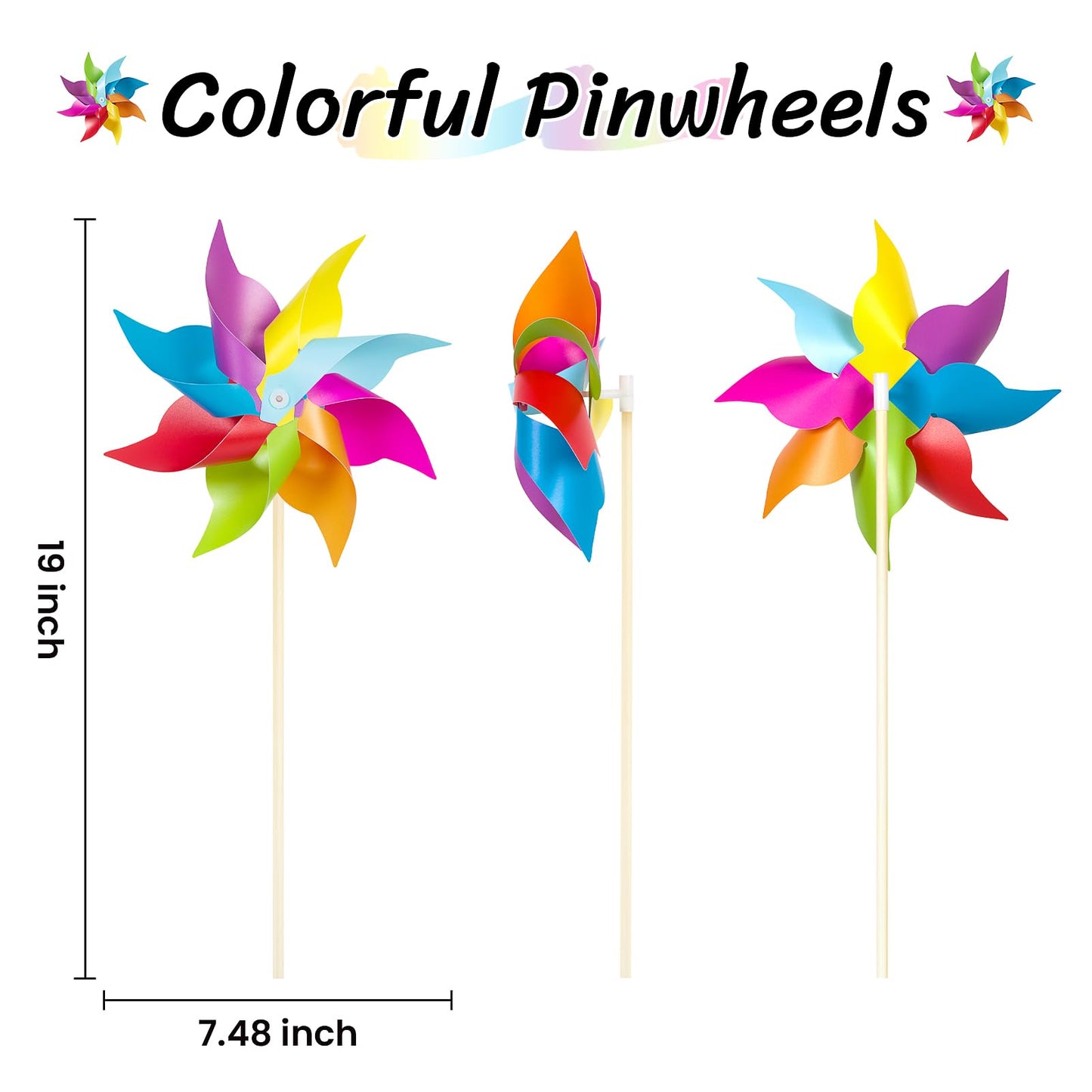 HOOSUN 12 Pack Rainbow Pinwheels for Yard and Garden | Colorful Outdoor Wind Spinners & Party Favors