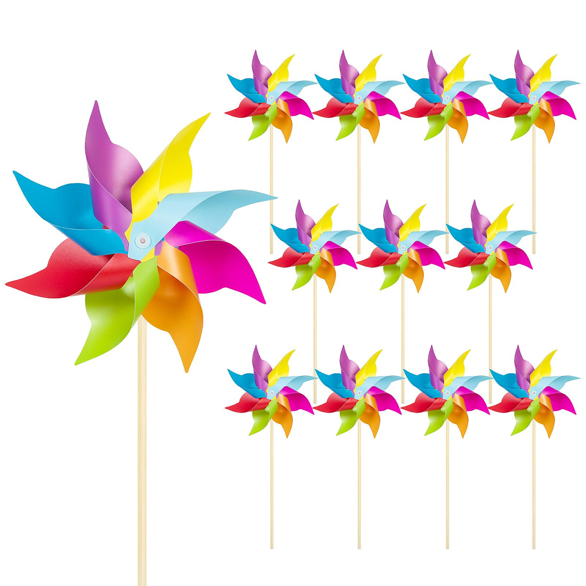 HOOSUN 12 Pack Rainbow Pinwheels for Yard and Garden | Colorful Outdoor Wind Spinners & Party Favors