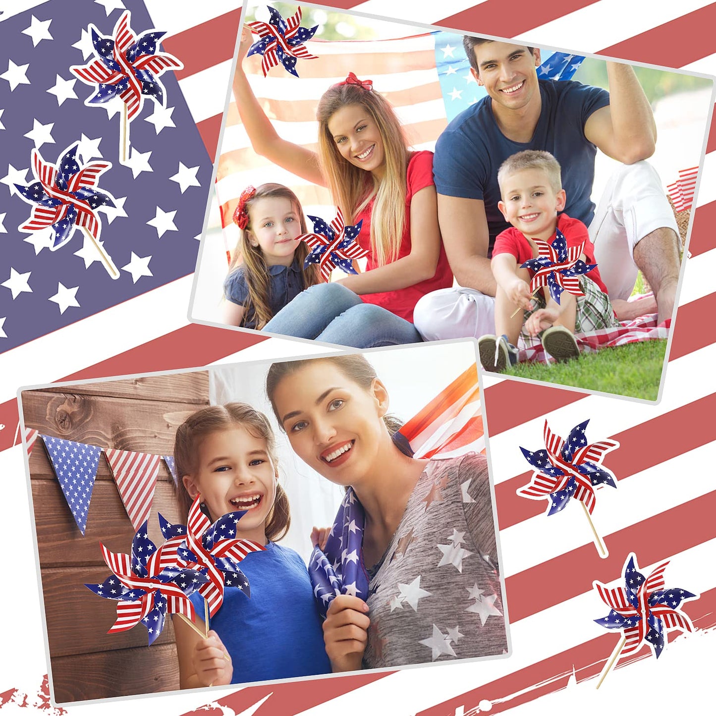 HOOSUN 12Pcs American Flag Pinwheels – Patriotic Yard Decor & Outdoor Wind Spinners