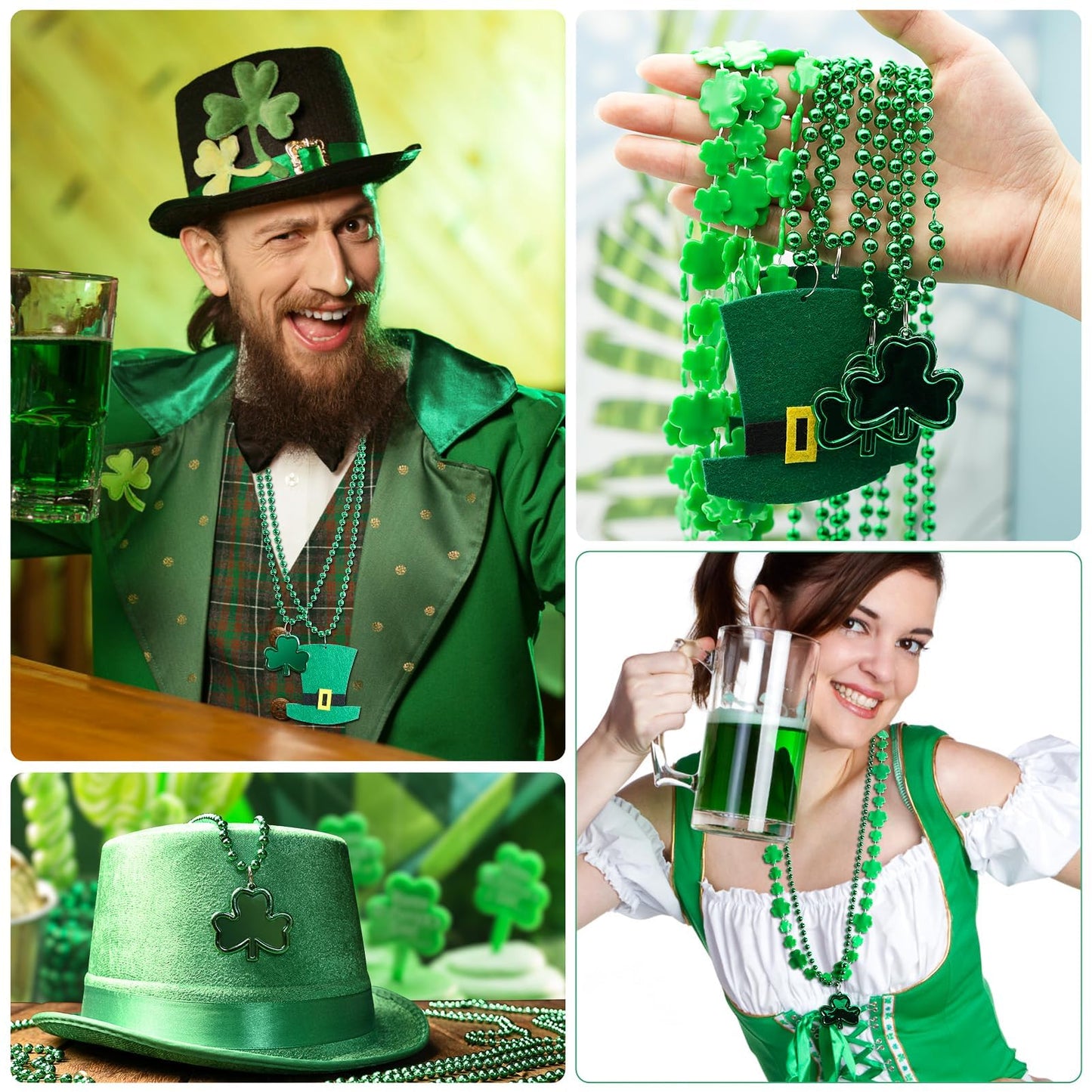 HOOSUN 15 Pack St Patrick's Day Beads Necklaces – Shamrock & Hat Styles