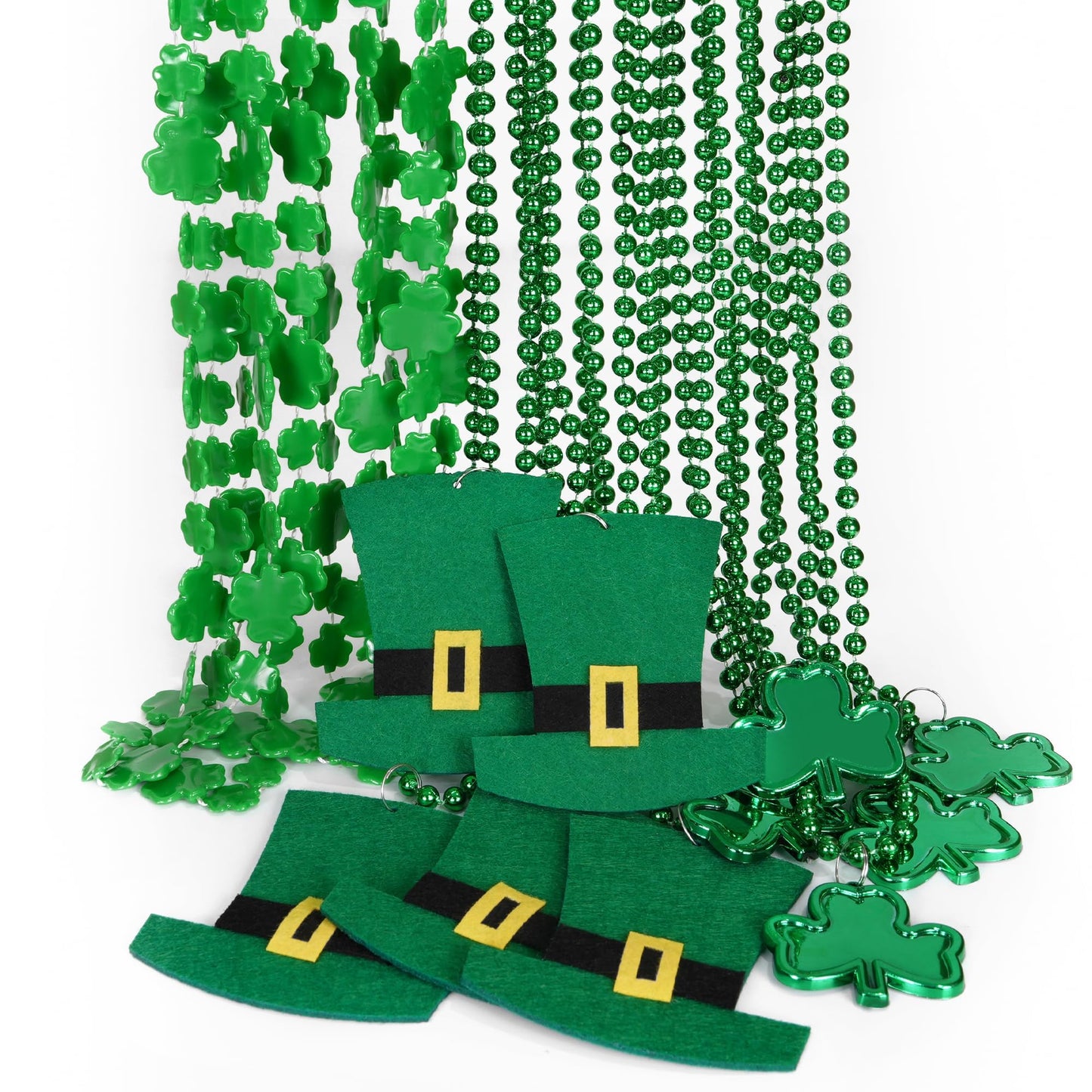 HOOSUN 15 Pack St Patrick's Day Beads Necklaces – Shamrock & Hat Styles