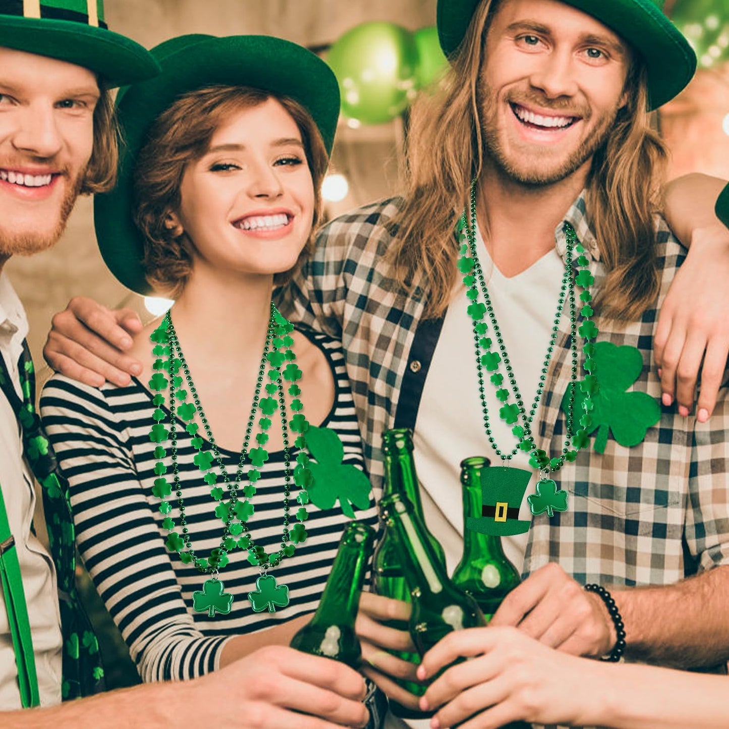 HOOSUN 15 Pack St Patrick's Day Beads Necklaces – Shamrock & Hat Styles