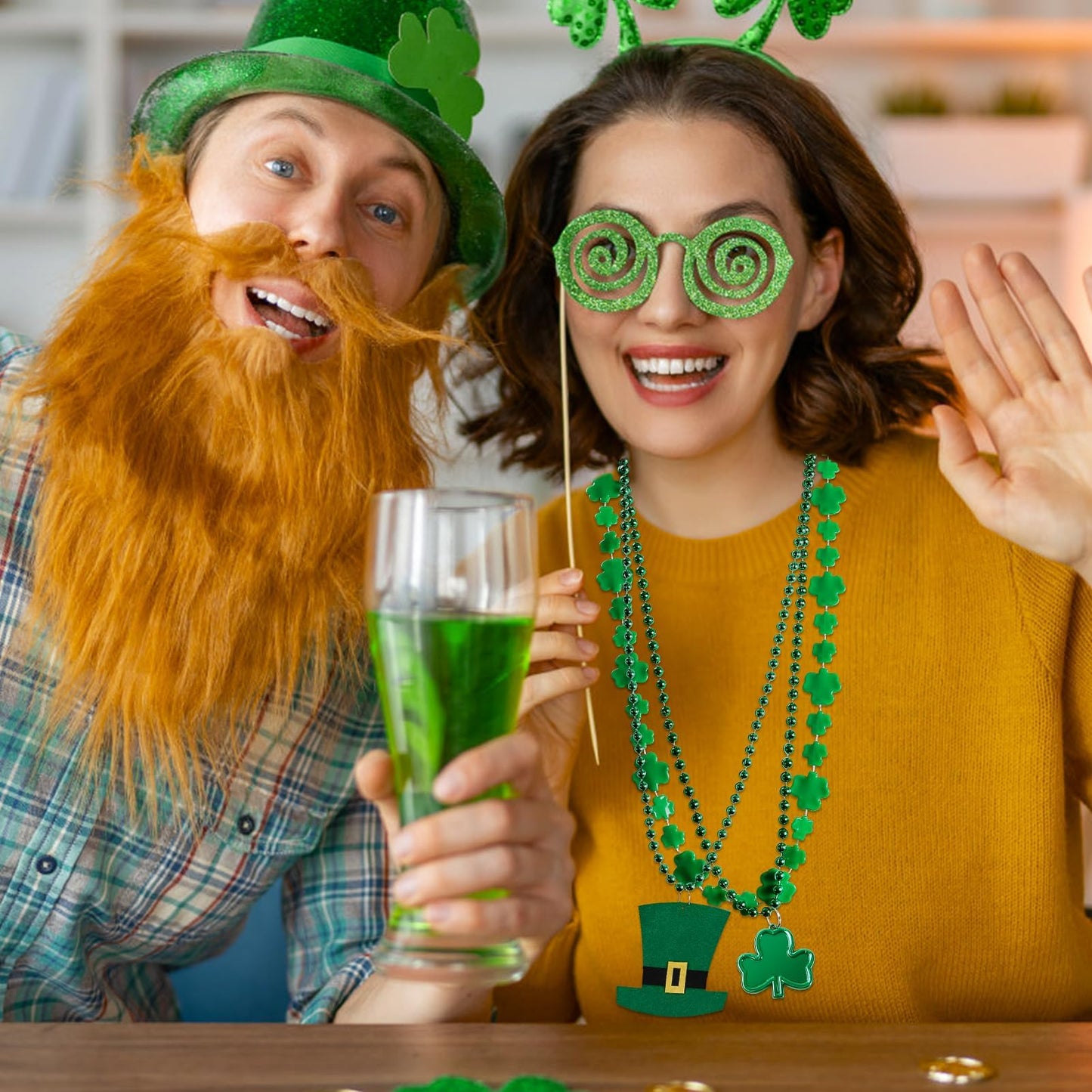 HOOSUN 15 Pack St Patrick's Day Beads Necklaces – Shamrock & Hat Styles