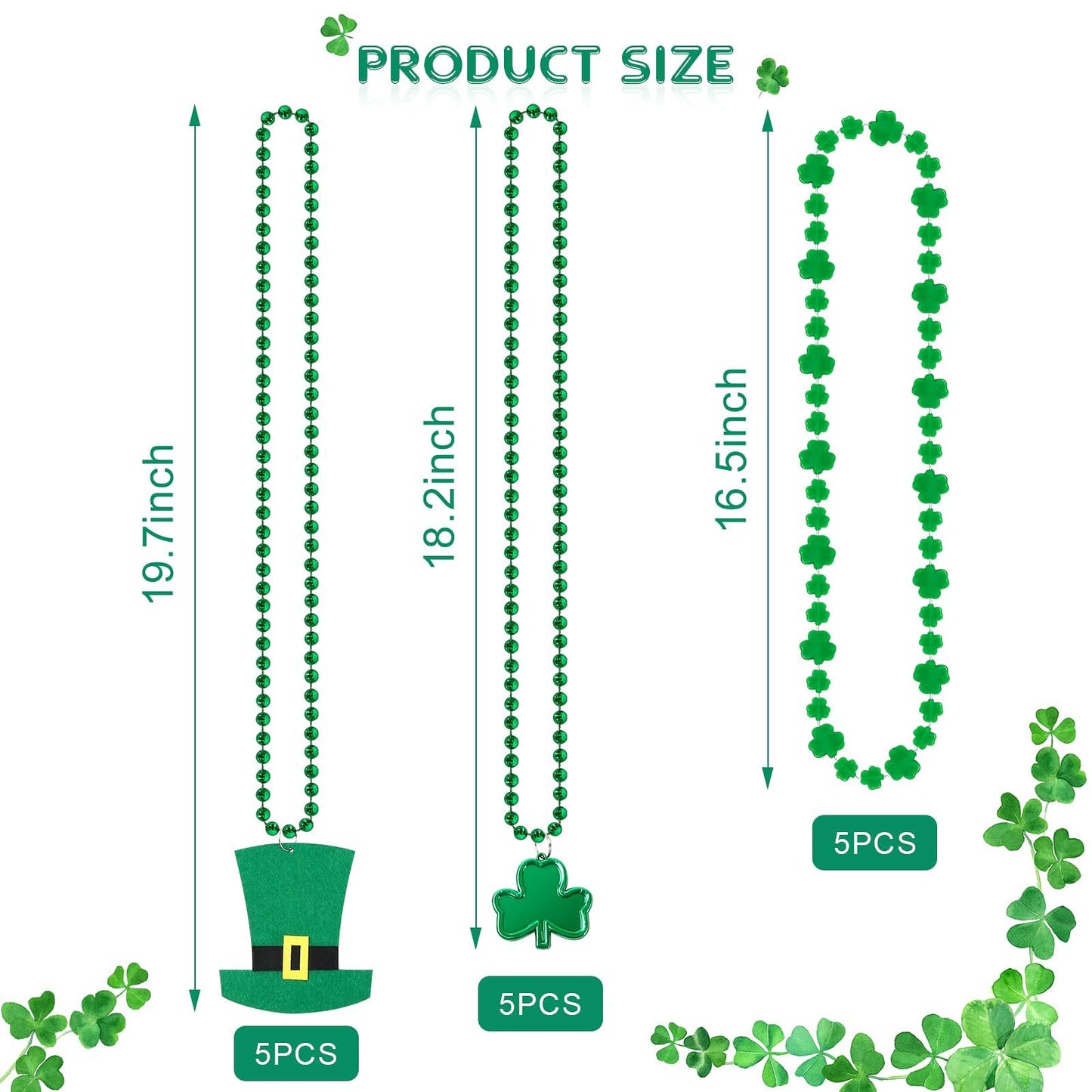 HOOSUN 15 Pack St Patrick's Day Beads Necklaces – Shamrock & Hat Styles