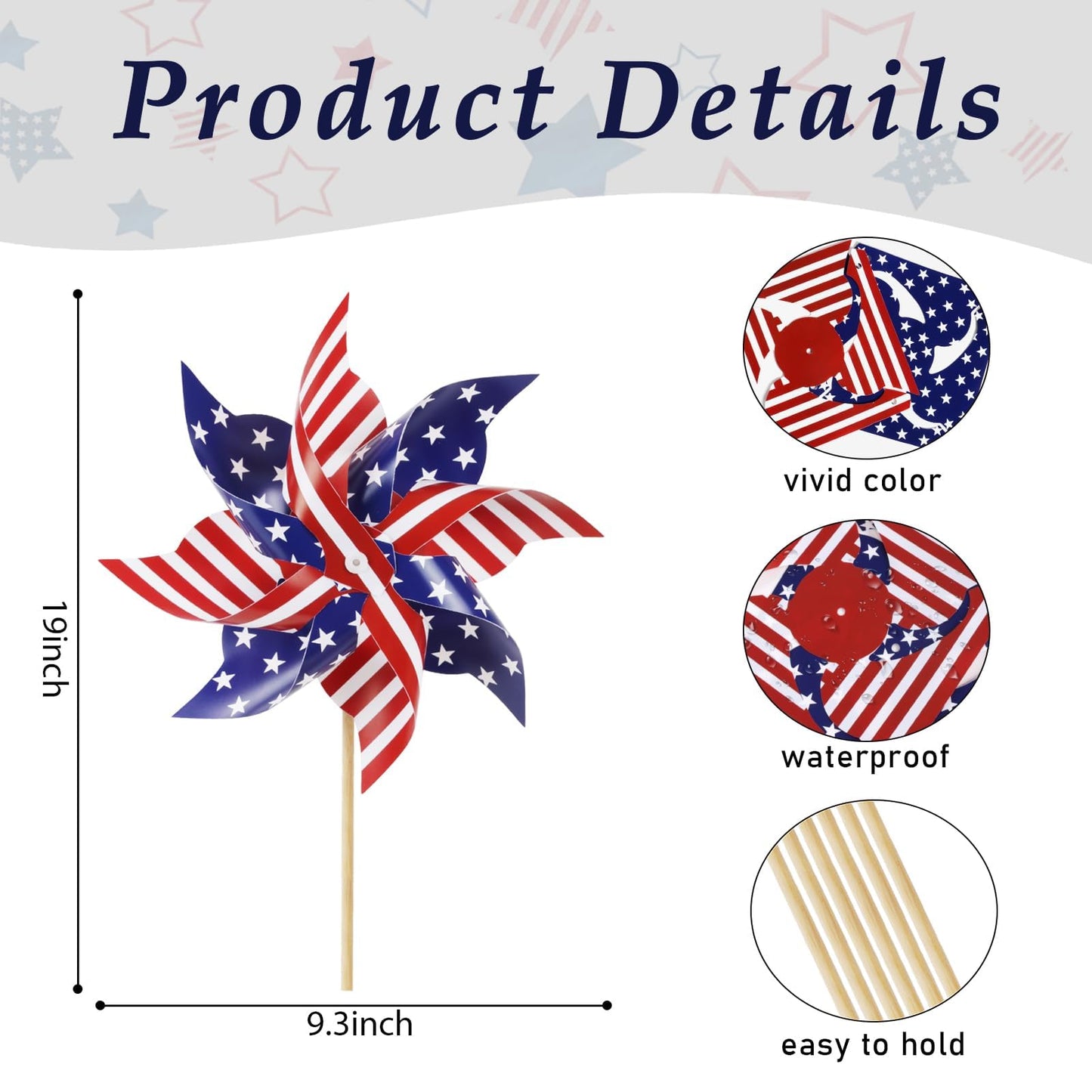 HOOSUN 12Pcs American Flag Pinwheels – Patriotic Yard Decor & Outdoor Wind Spinners