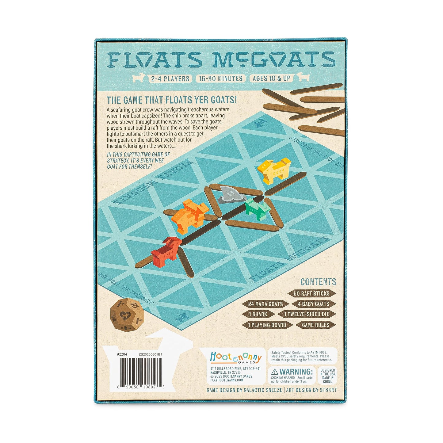 Hootenanny Games Floats McGoats Board Game – Build a Raft & Save Your Goats | 2-4 Players, Ages 10+