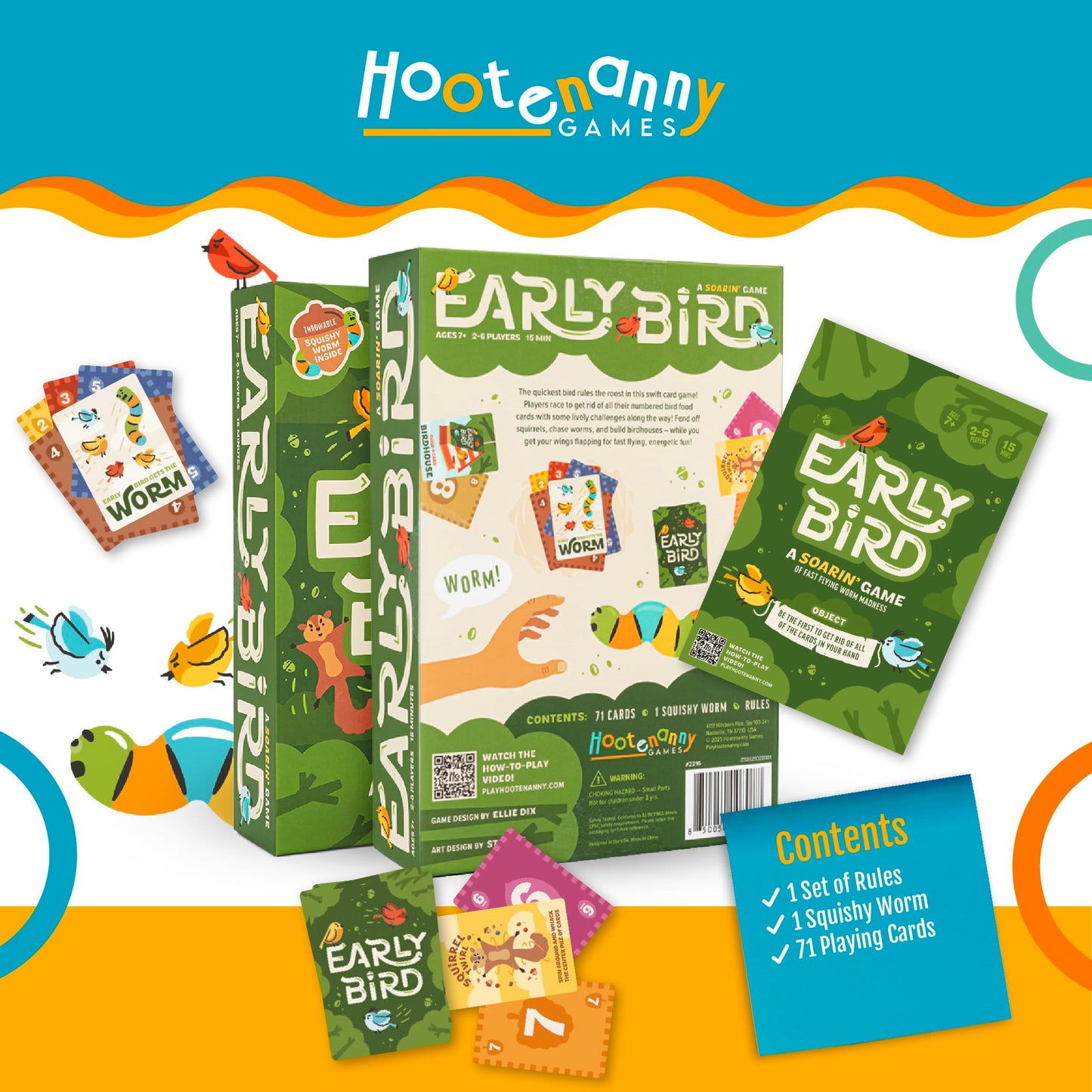 Hootenanny Games Early Bird — Fast Family Card Game for 2-6 Players