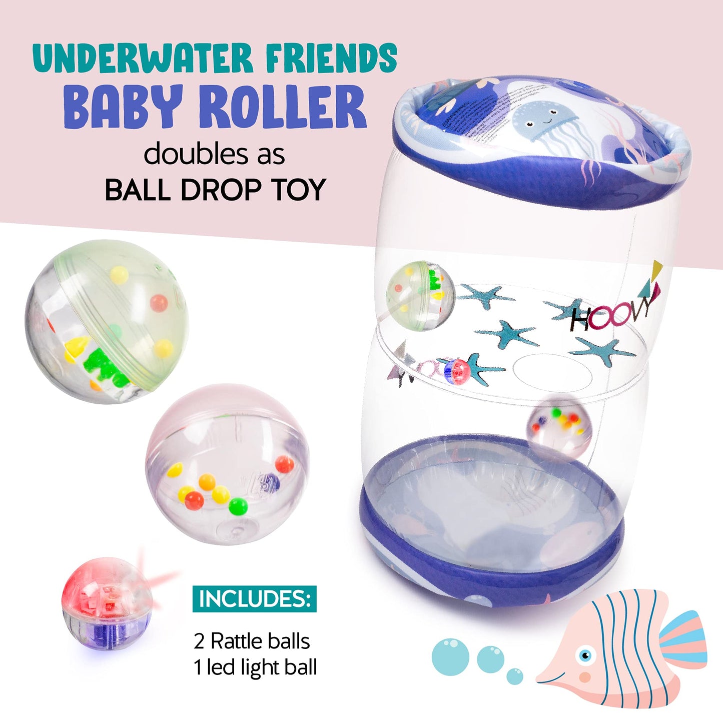 Hoovy Infant Crawling Toys - Sea Animals Baby Roller for 6-12 Months | Tummy Time & Drop Maze Activity Center