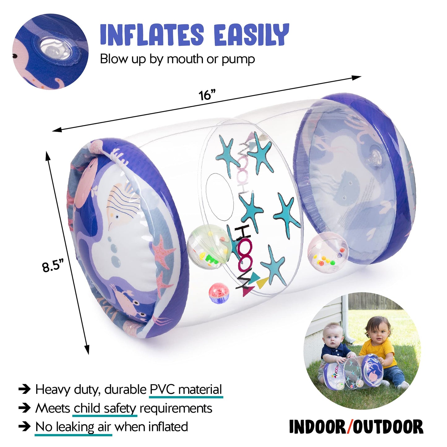 Hoovy Infant Crawling Toys - Sea Animals Baby Roller for 6-12 Months | Tummy Time & Drop Maze Activity Center