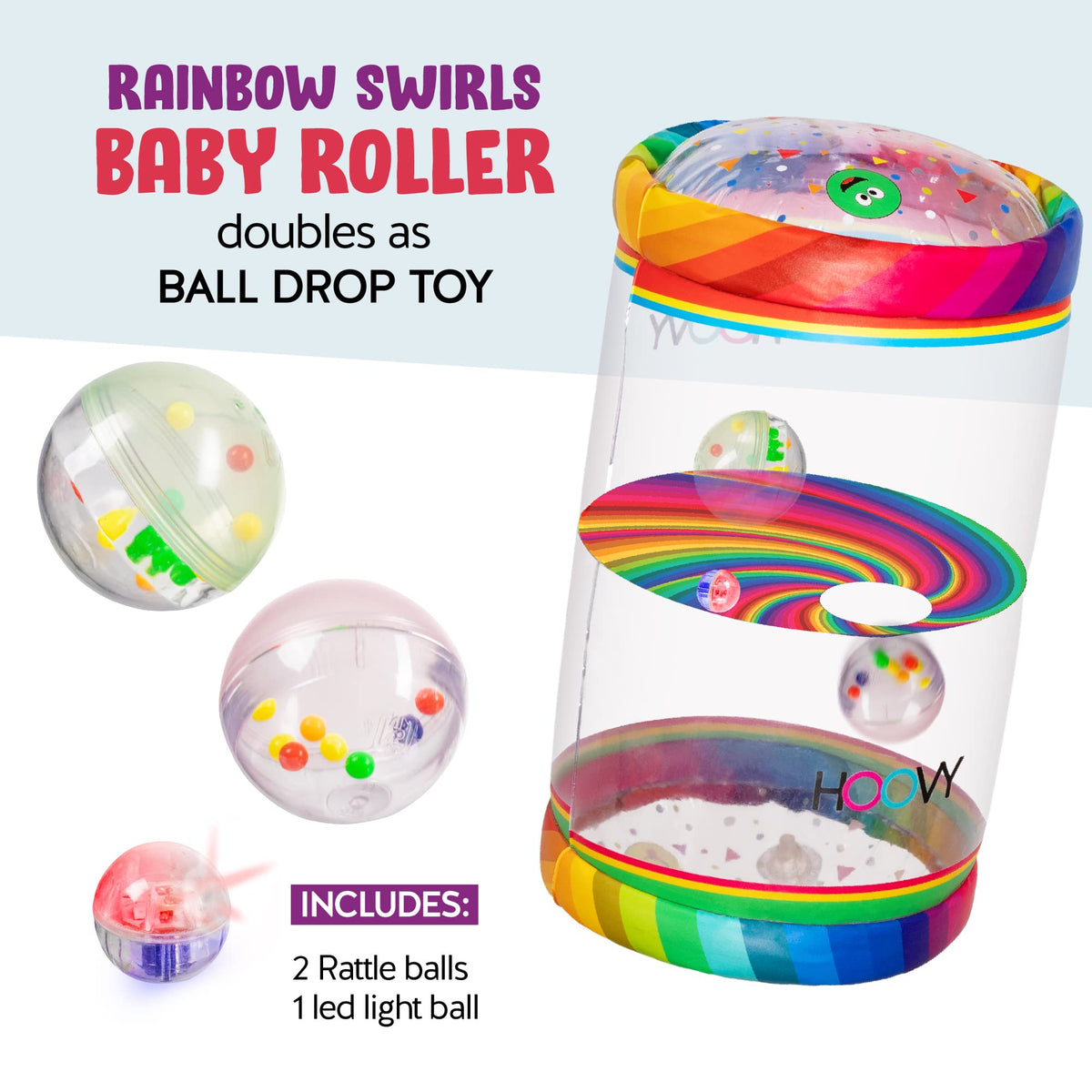 Hoovy Infant Crawling Toys (6-12 Months) | Rainbow Swirls Baby Roller & Drop Maze