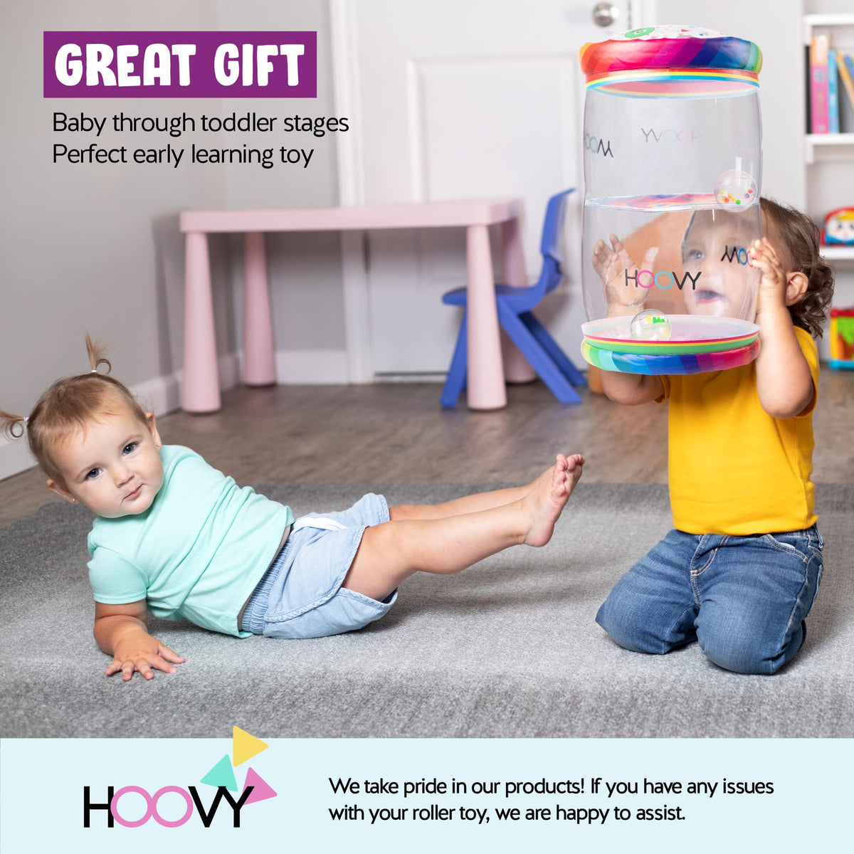 Hoovy Infant Crawling Toys (6-12 Months) | Rainbow Swirls Baby Roller & Drop Maze