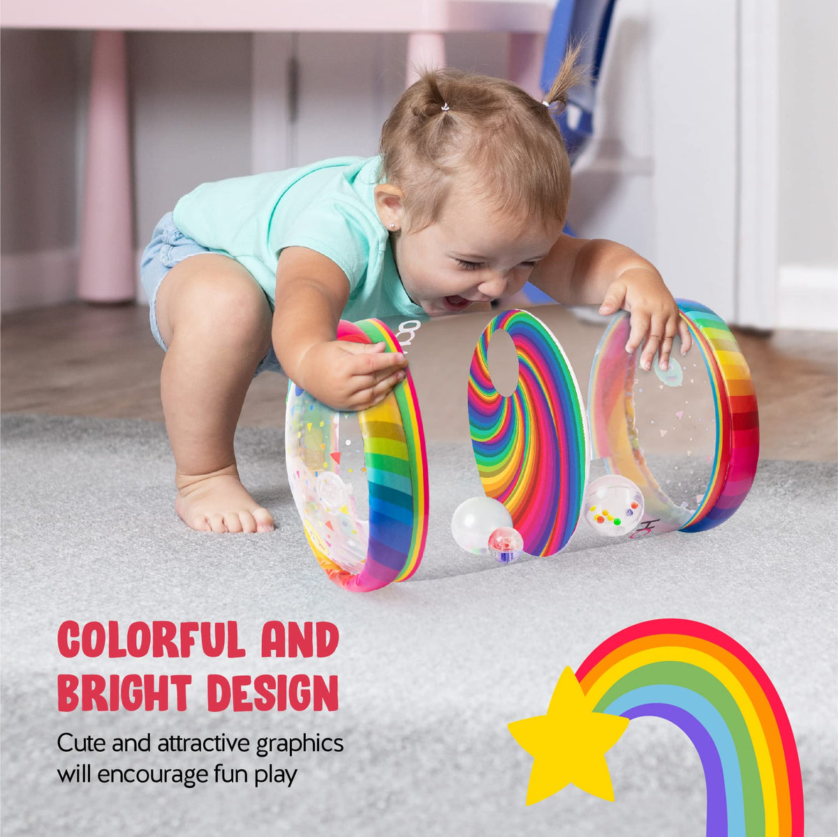 Hoovy Infant Crawling Toys (6-12 Months) | Rainbow Swirls Baby Roller & Drop Maze