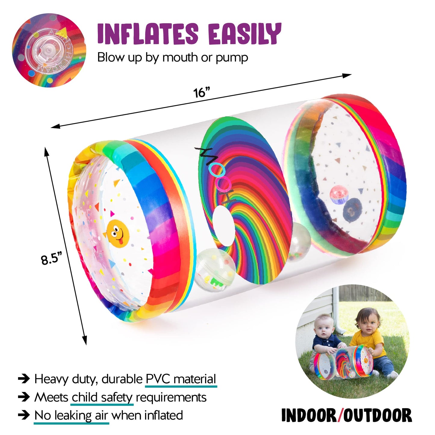 Hoovy Infant Crawling Toys (6-12 Months) | Rainbow Swirls Baby Roller & Drop Maze