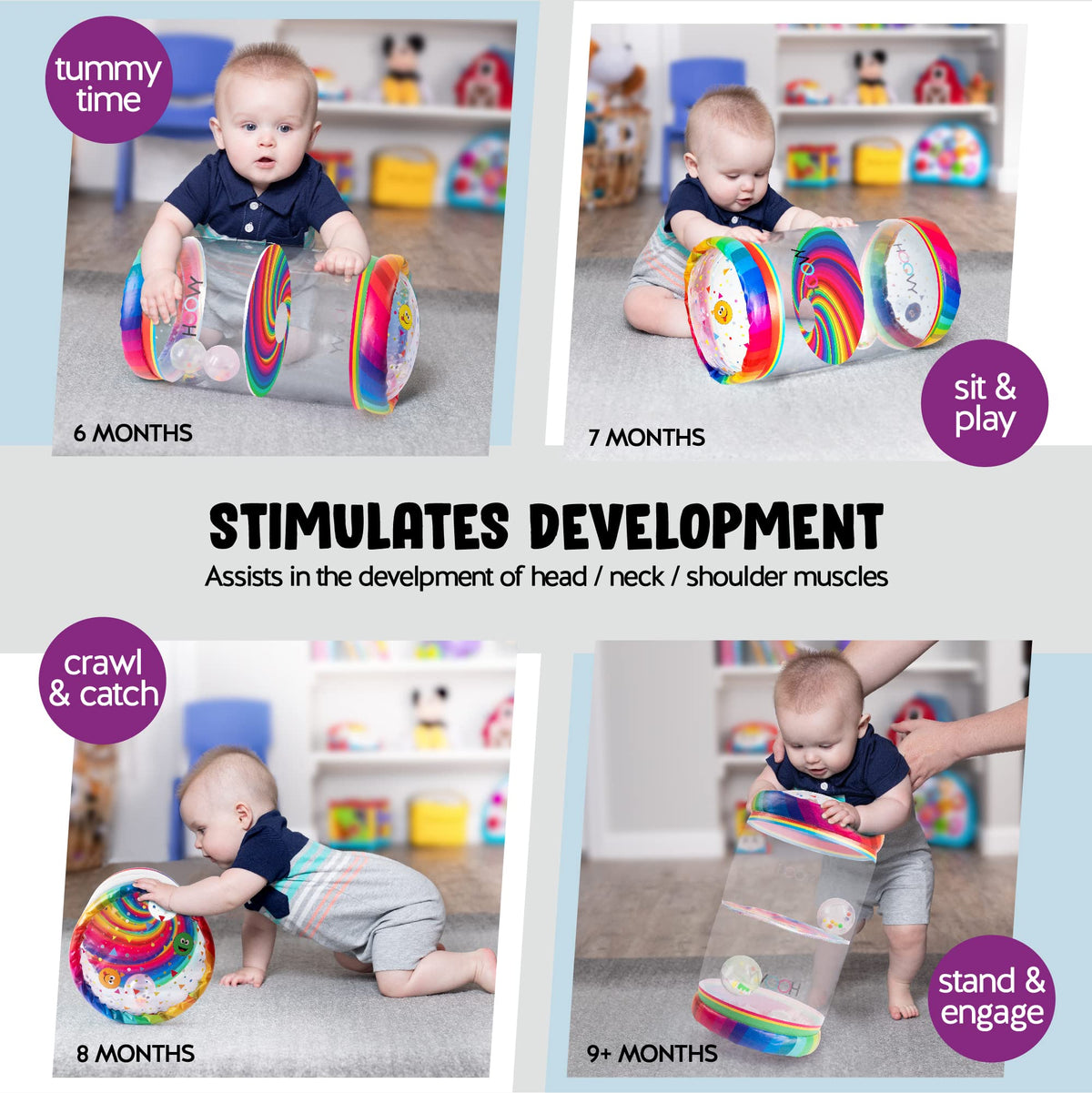 Hoovy Infant Crawling Toys (6-12 Months) | Rainbow Swirls Baby Roller & Drop Maze