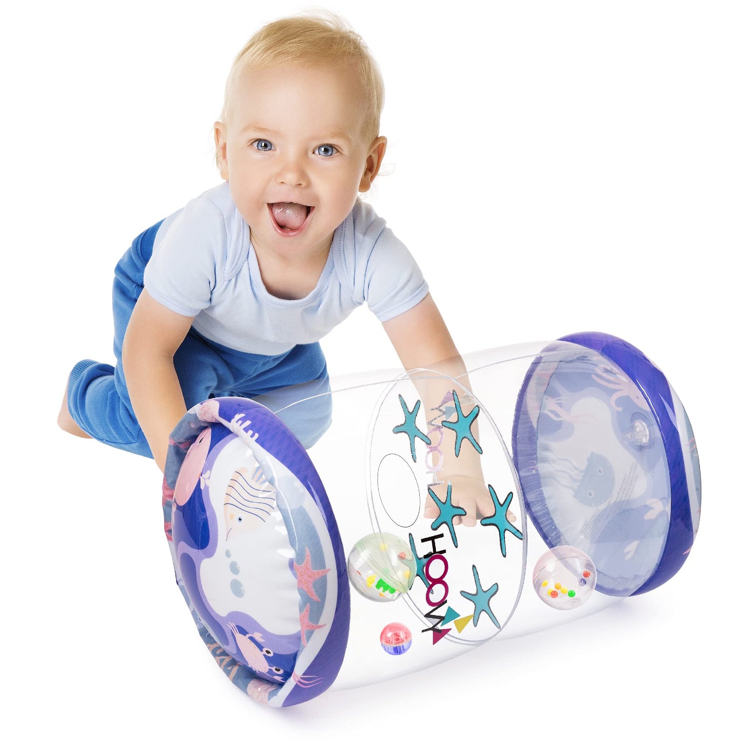 Hoovy Infant Crawling Toys - Sea Animals Baby Roller for 6-12 Months | Tummy Time & Drop Maze Activity Center