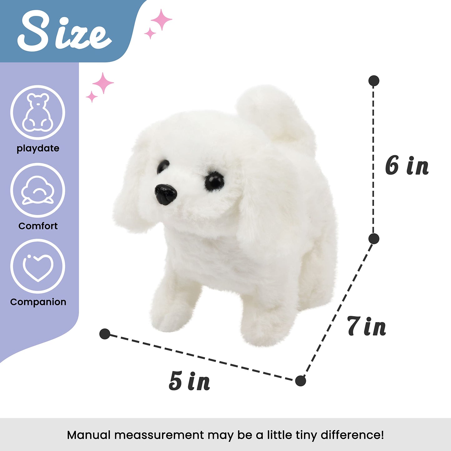 Hopearl Walking Dog Bichon Interactive Plush Toy 7-Inch Toddler Gift