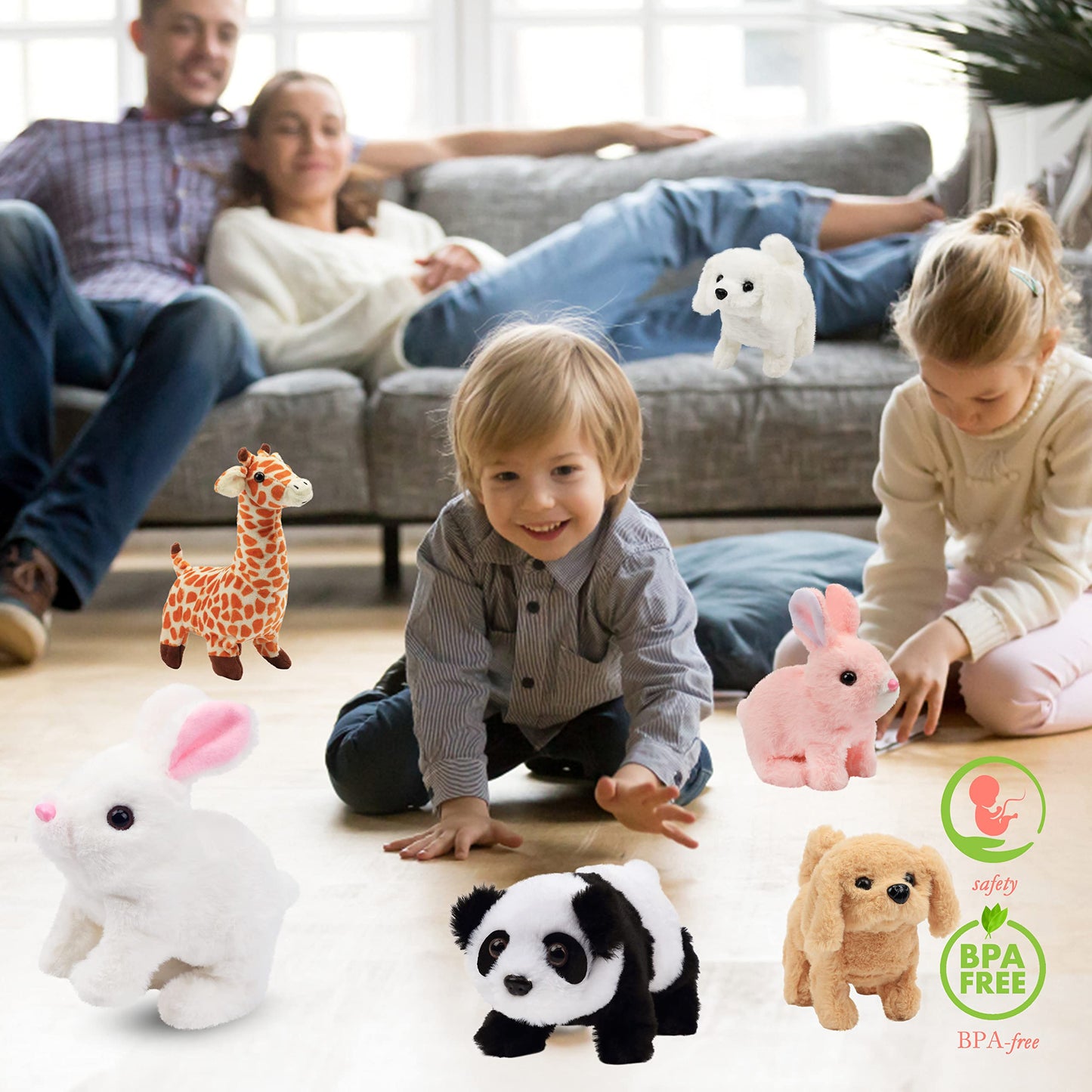 Hopearl Walking Dog Bichon Interactive Plush Toy 7-Inch Toddler Gift