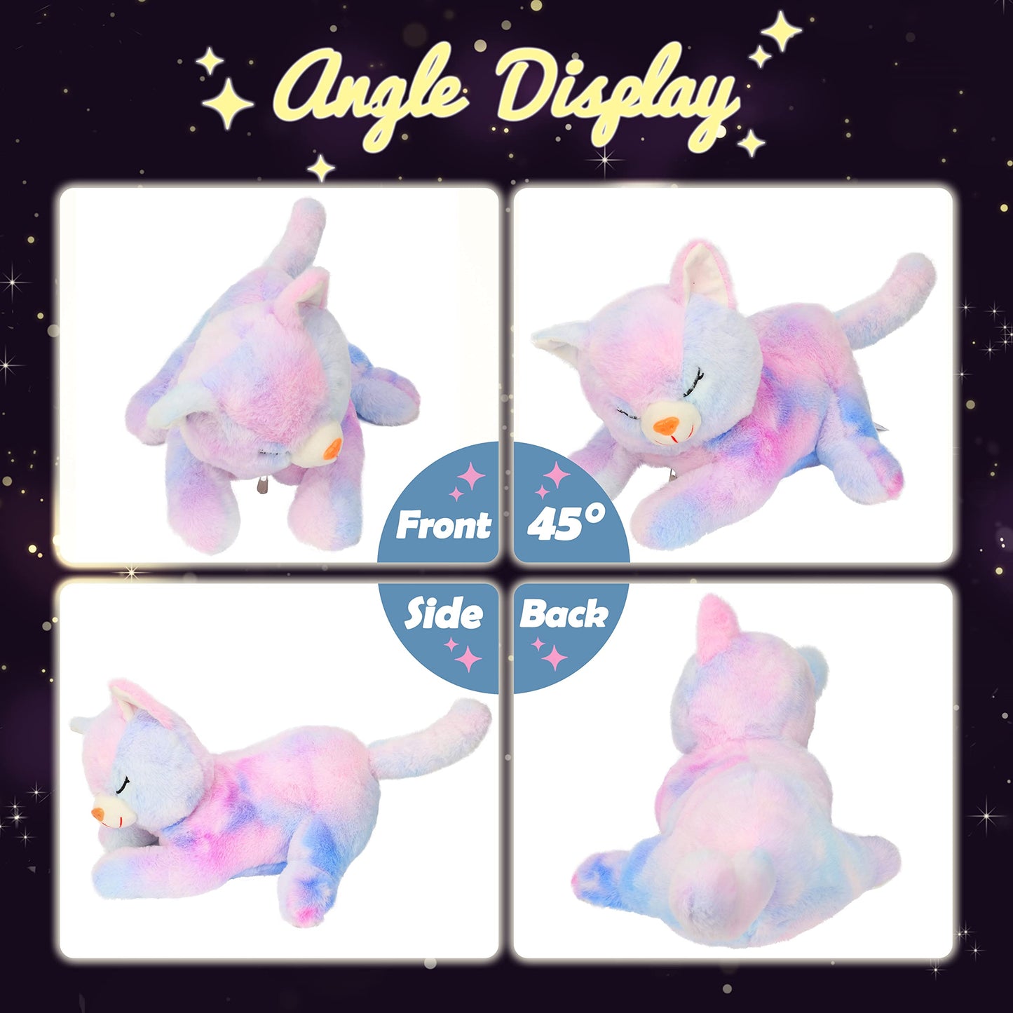 Hopearl LED Plush Cat Playset – Glow-in-the-Dark Mommy Cat with 3 Kittens, Rainbow Plush, 18"