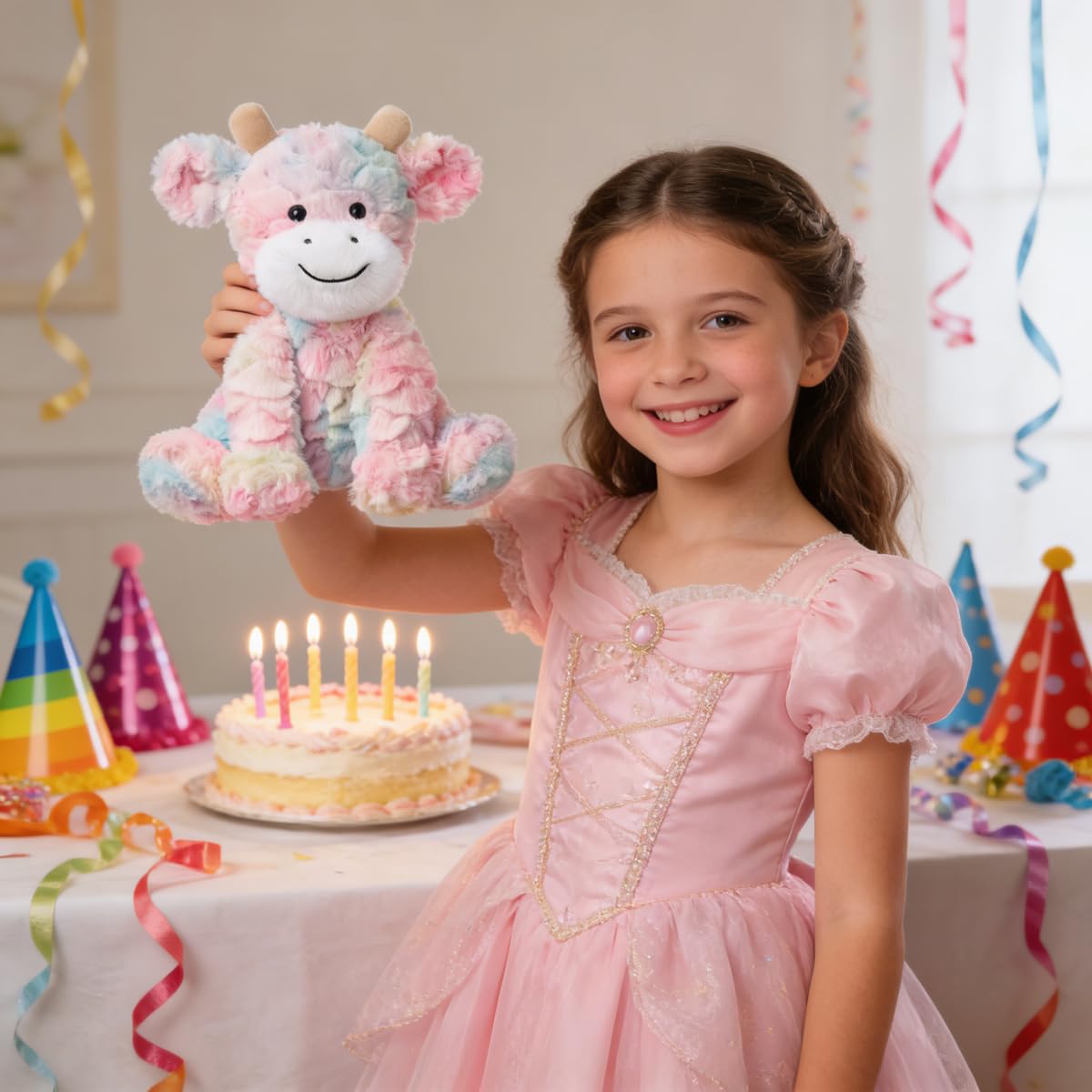 Hopearl Adorable Plush Cow Toy – Colorful Rainbow 9in Soft Stuffed Animal for Kids