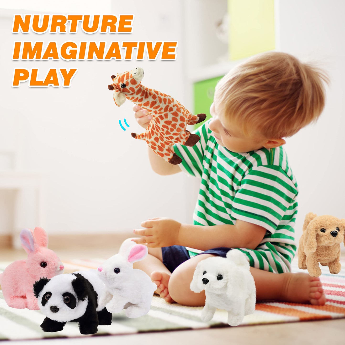 Hopearl Walking Dog Bichon Interactive Plush Toy 7-Inch Toddler Gift