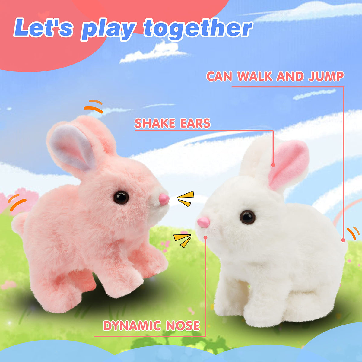 Hopearl Hopping Rabbit Interactive Plush Toy – 7'' Pink Bunny with Sounds