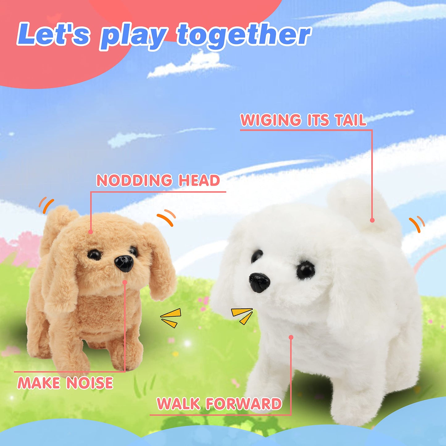 Hopearl Walking Dog Golden Retriever Interactive Plush Toy – 7-inch Moving Head, Wiggling Tail, Woof