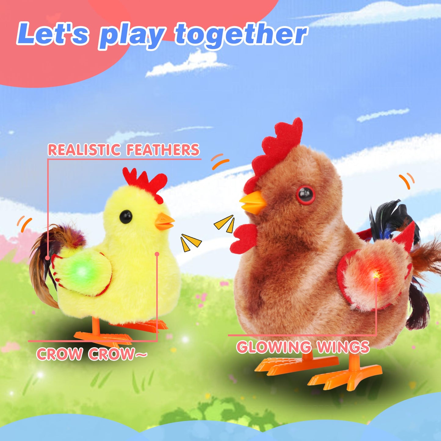 Hopearl Walking Chicken Toy – Interactive 8-Inch Brown Plush with Crow Sound for Toddlers