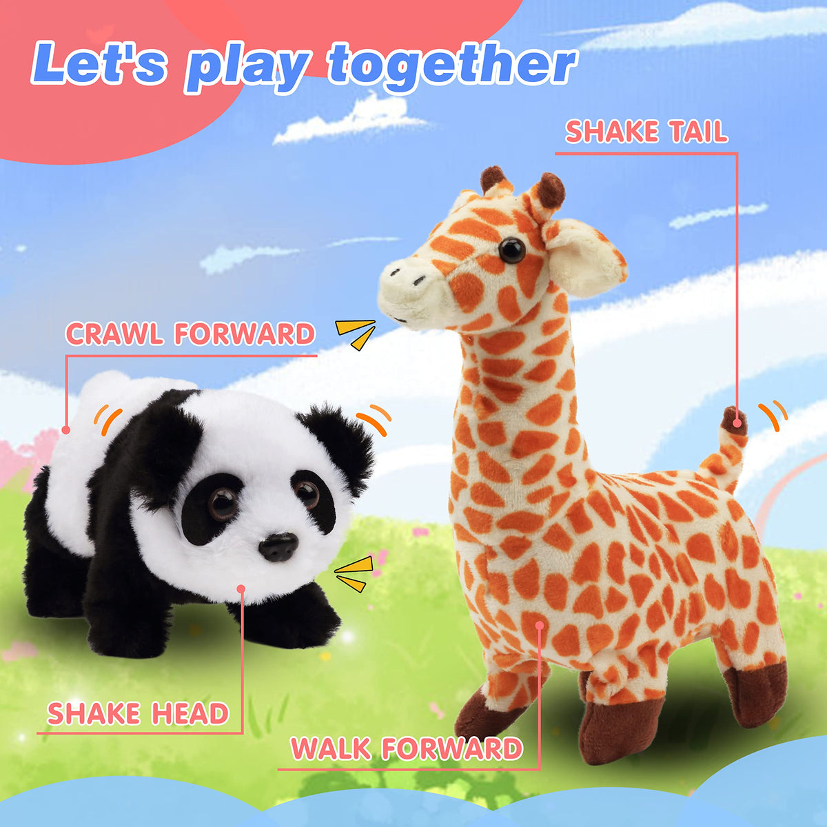 Hopearl Crawling Panda Interactive Plush Toy – 7-inch, Sounds & Movements