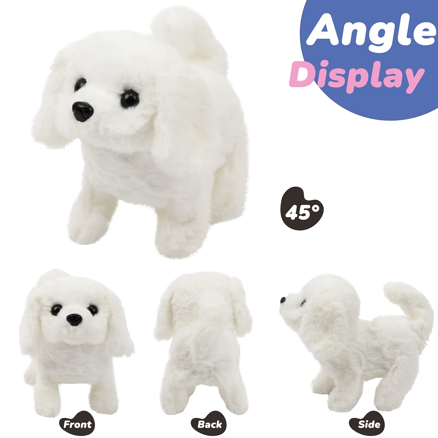 Hopearl Walking Dog Bichon Interactive Plush Toy 7-Inch Toddler Gift