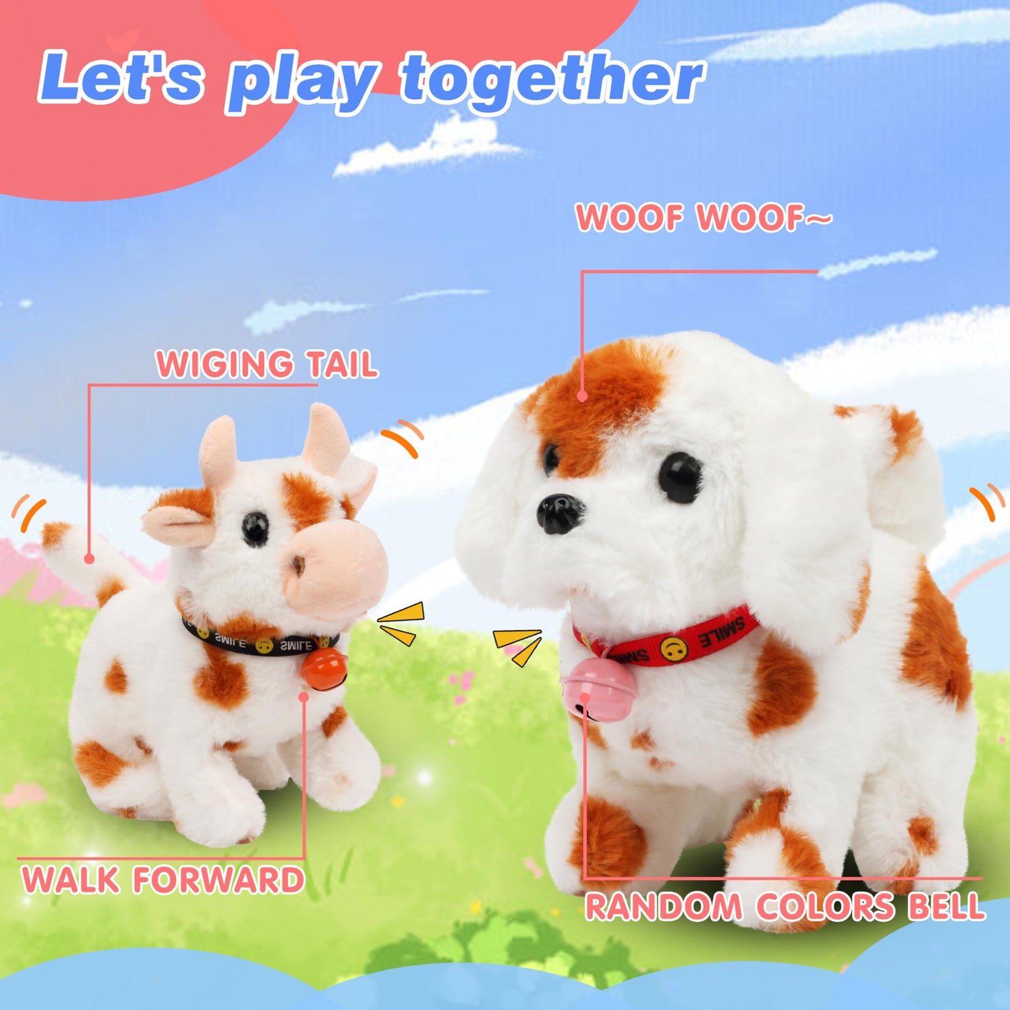 Hopearl Walking Dog with Bell — Interactive 7-inch Brown Plush Toy for Toddlers