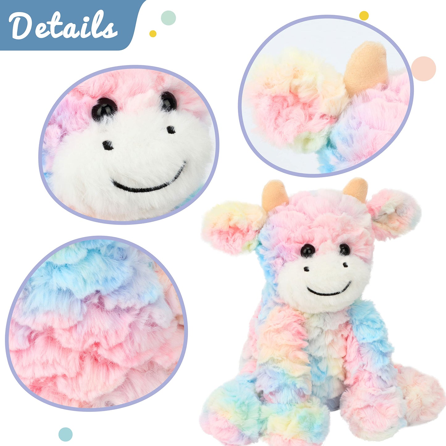 Hopearl Adorable Plush Cow Toy – Colorful Rainbow 9in Soft Stuffed Animal for Kids
