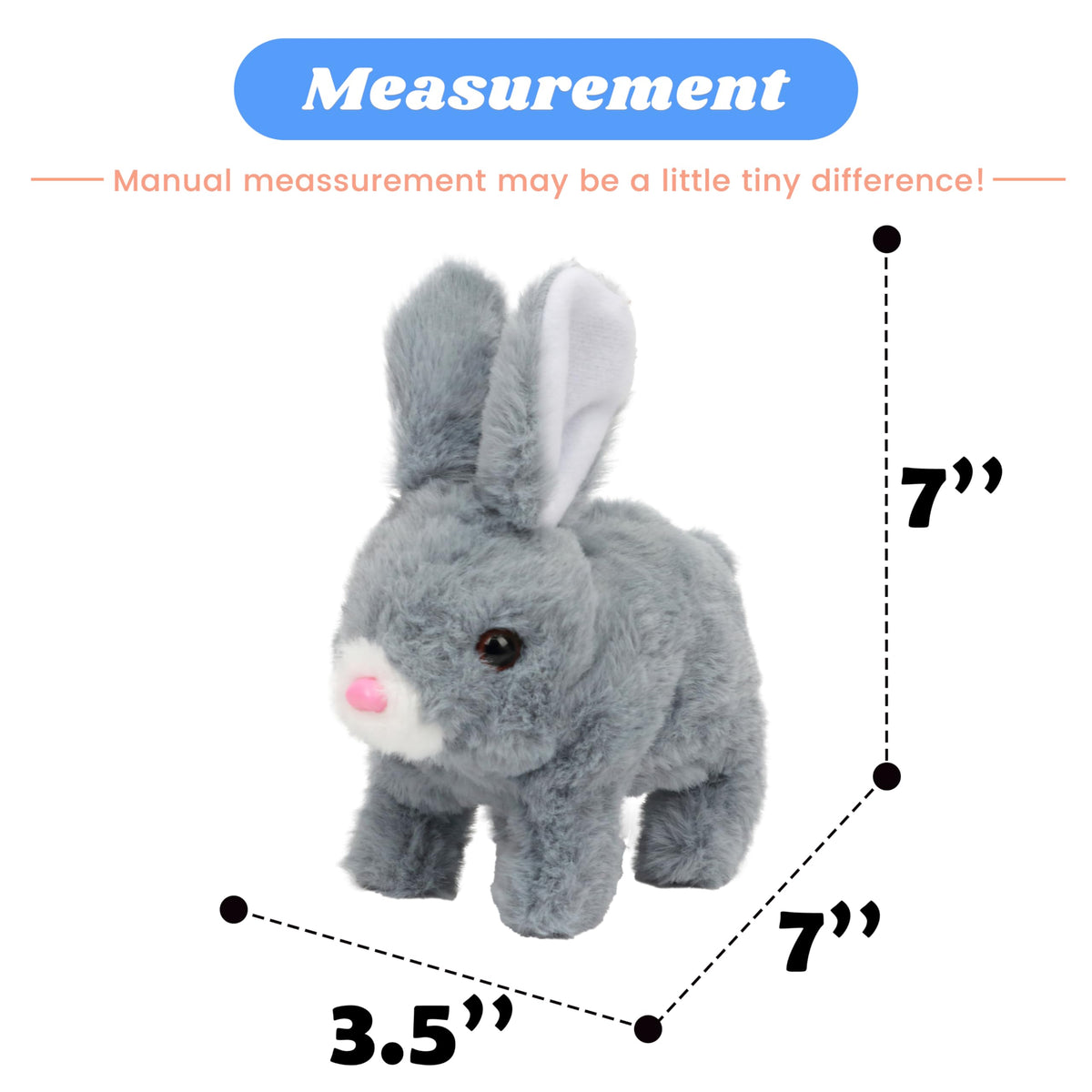 Hopearl Hopping Rabbit – Interactive Plush Bunny with Sounds & Movements (7-Inch, Gray)