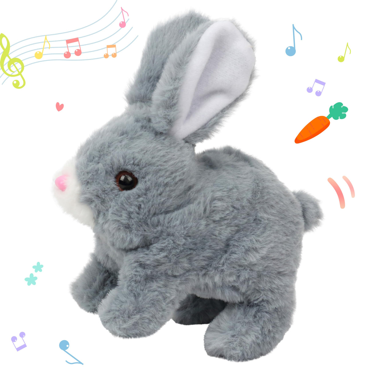 Hopearl Hopping Rabbit – Interactive Plush Bunny with Sounds & Movements (7-Inch, Gray)