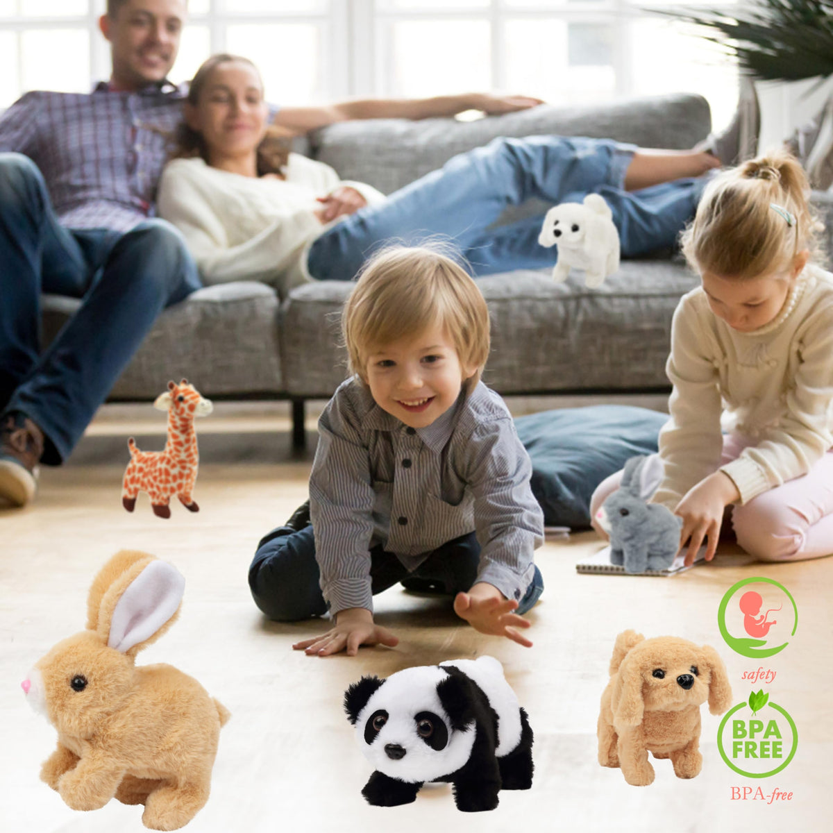 Hopearl Hopping Rabbit – Interactive Plush Bunny with Sounds & Movements (7-Inch, Gray)