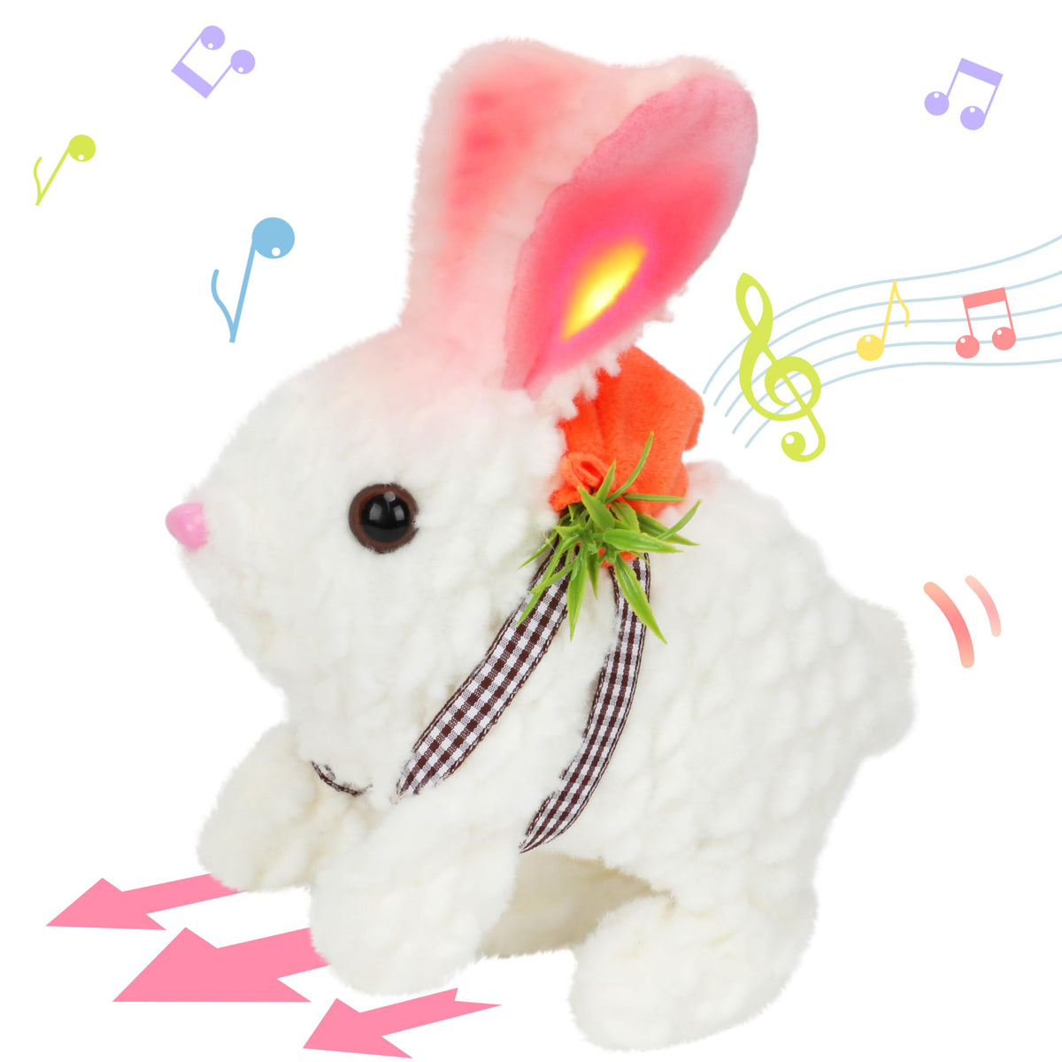 Hopearl Hopping Rabbit with LED Ears Backpack — Interactive Plush Bunny Toy for Toddlers, 7"
