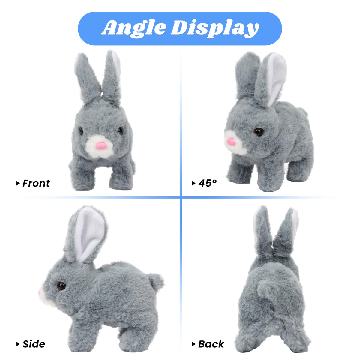 Hopearl Hopping Rabbit – Interactive Plush Bunny with Sounds & Movements (7-Inch, Gray)
