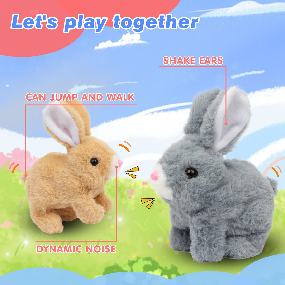 Hopearl Hopping Rabbit – Interactive Plush Bunny with Sounds & Movements (7-Inch, Gray)