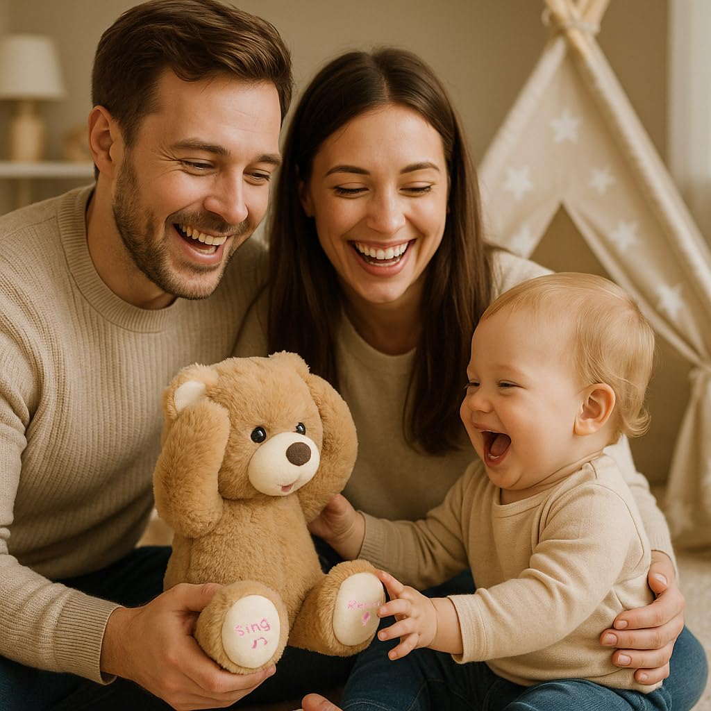 Hopearl Peek A Boo Bear – Interactive Talking Plush Toy for Toddlers, 11-inch Brown