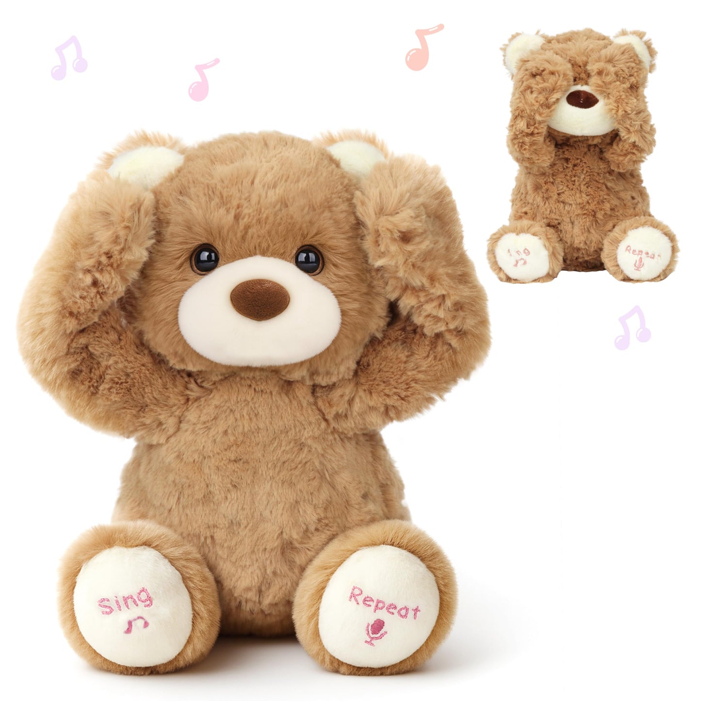 Hopearl Peek A Boo Bear – Interactive Talking Plush Toy for Toddlers, 11-inch Brown