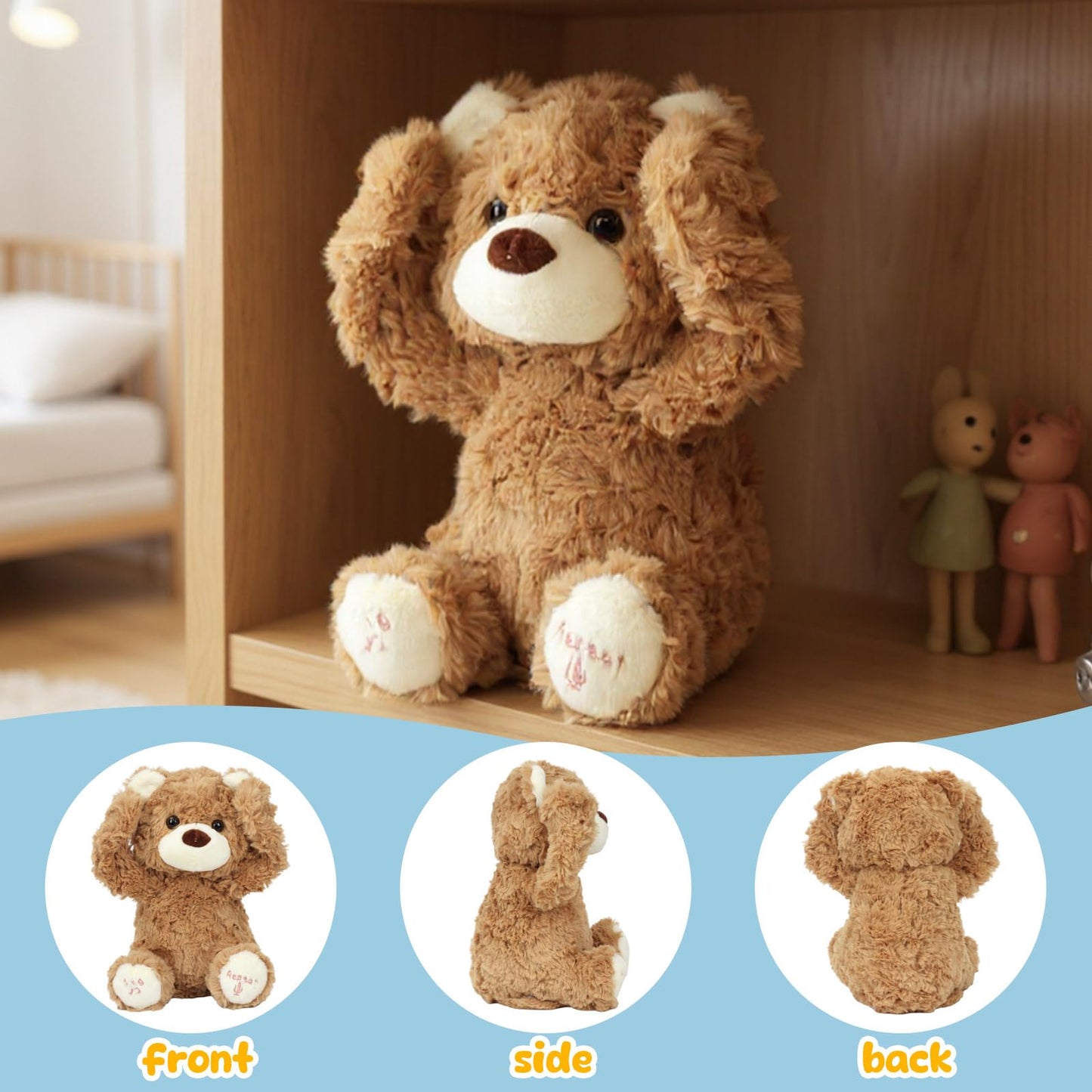 Hopearl Peek A Boo Bear – Interactive Talking Plush Toy for Toddlers, 11-inch Brown