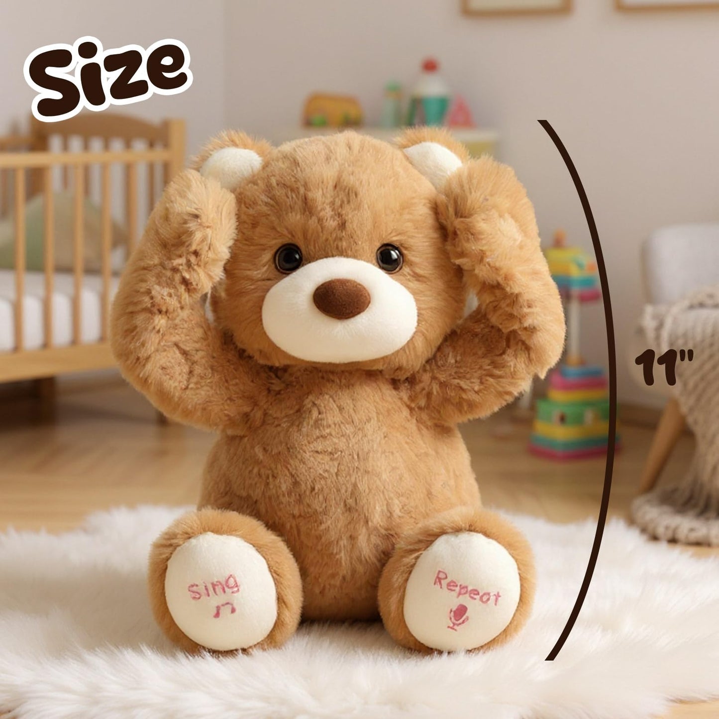 Hopearl Peek A Boo Bear – Interactive Talking Plush Toy for Toddlers, 11-inch Brown