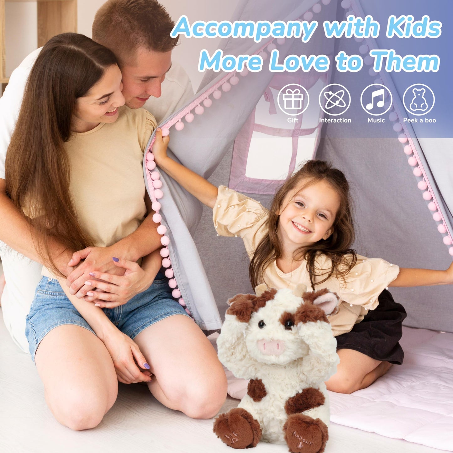 Hopearl Peek A Boo Cow Interactive Plush Toy – Singing, Repeating, 11 Inch