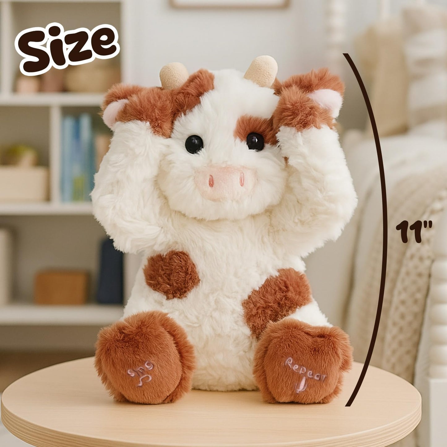 Hopearl Peek A Boo Cow Interactive Plush Toy – Singing, Repeating, 11 Inch
