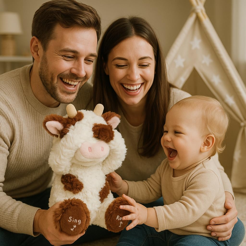 Hopearl Peek A Boo Cow Interactive Plush Toy – Singing, Repeating, 11 Inch