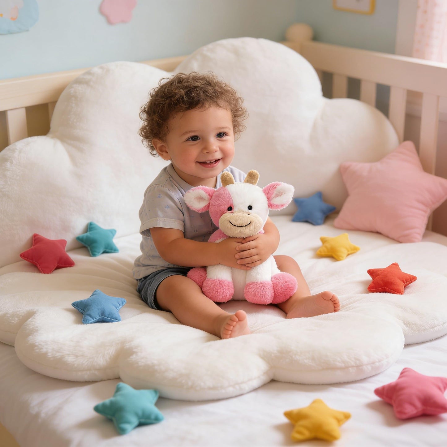 Hopearl Adorable Plush Cow Toy - 9-Inch Strawberry Pink Soft Stuffed Animal for Kids