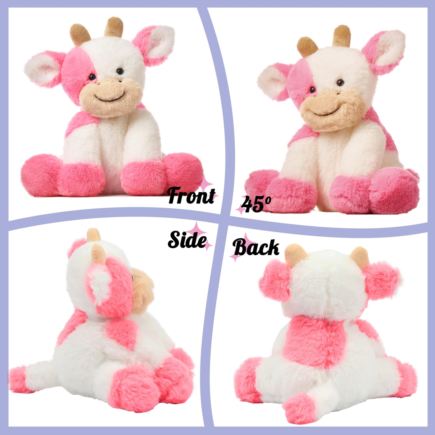 Hopearl Adorable Plush Cow Toy - 9-Inch Strawberry Pink Soft Stuffed Animal for Kids