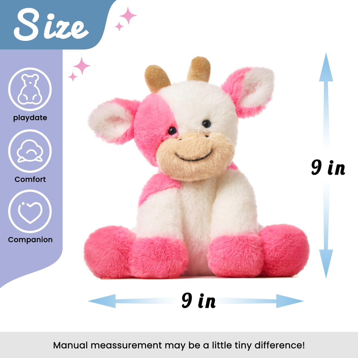 Hopearl Adorable Plush Cow Toy - 9-Inch Strawberry Pink Soft Stuffed Animal for Kids