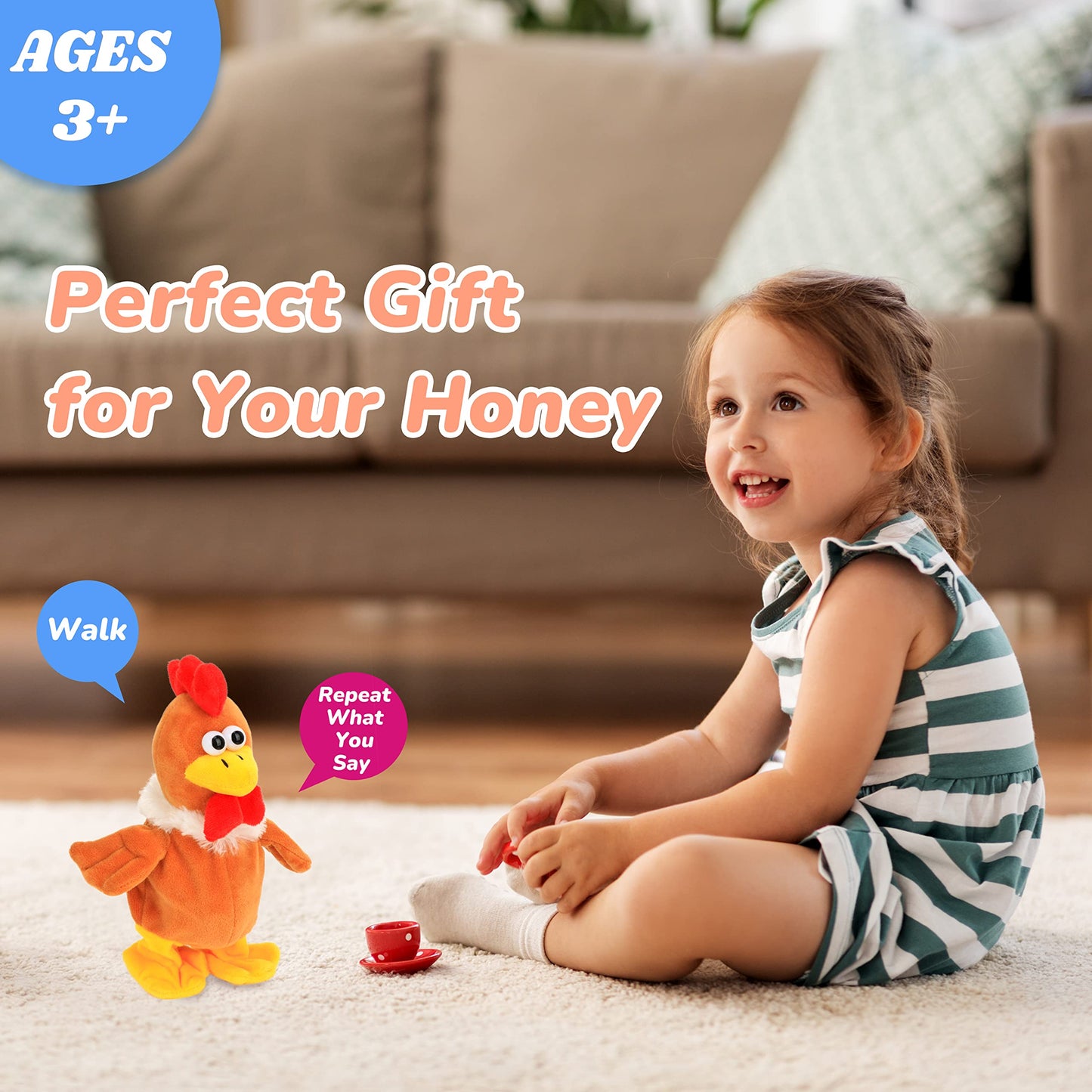 Hopearl Talking Chicken: Repeats What You Say - Interactive 9-Inch Plush Toy