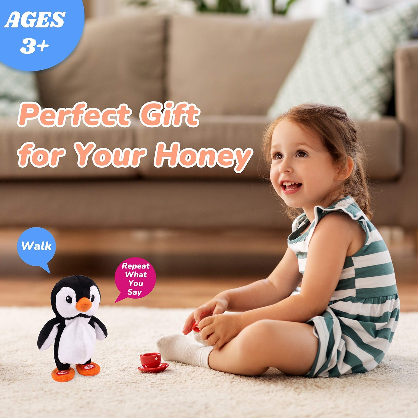 Hopearl Talking Penguin Repeats What You Say – 7.5-Inch Interactive Plush