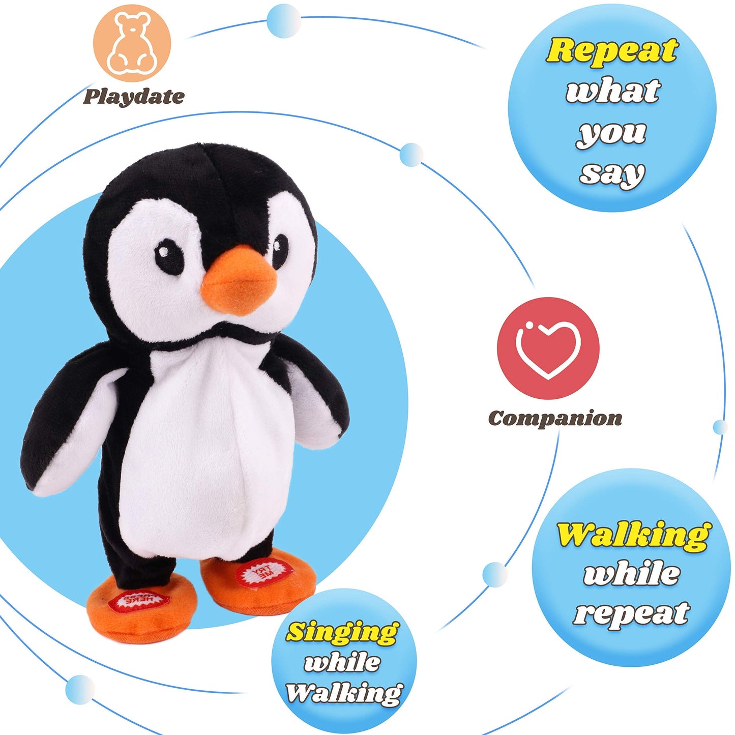 Hopearl Talking Penguin Repeats What You Say – 7.5-Inch Interactive Plush
